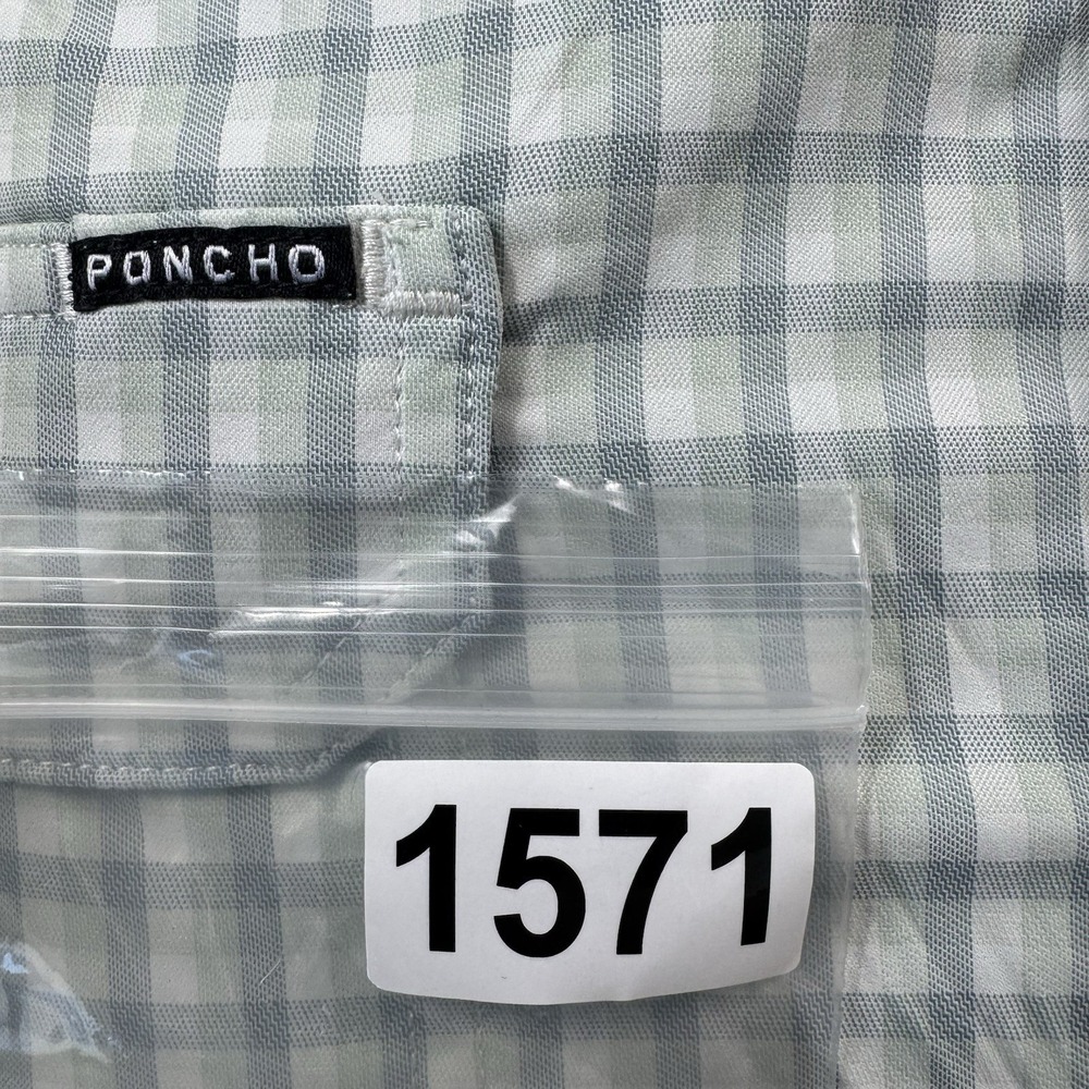 Poncho White Green Blue Check Performance S/S Men's Button Front Size XL - Picture 6 of 6